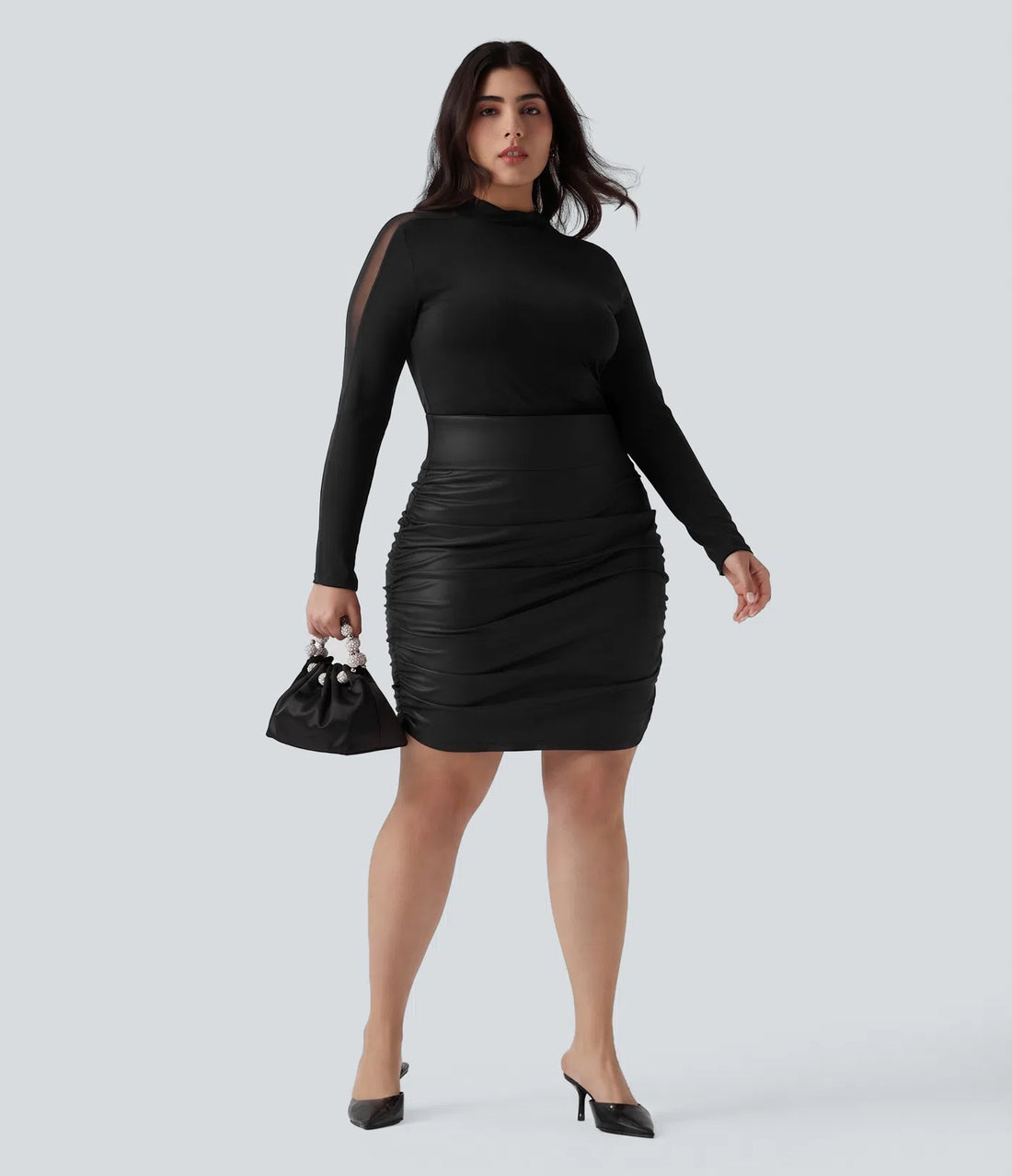 High Waisted Tummy Control Ruched Curved Hem 2-in-1 Fleece