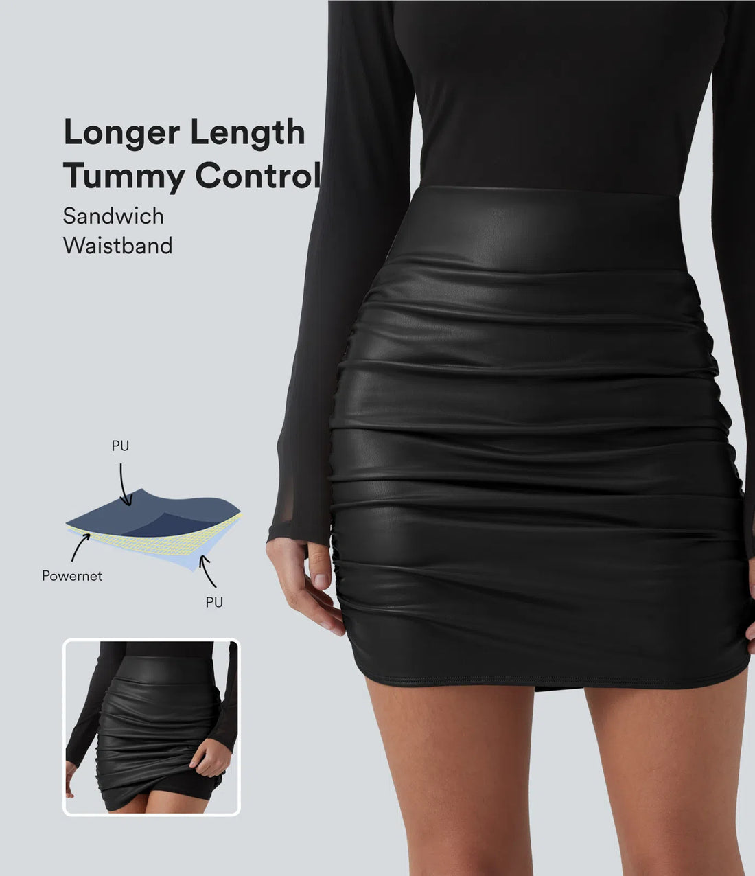High Waisted Tummy Control Ruched Curved Hem 2-in-1 Fleece