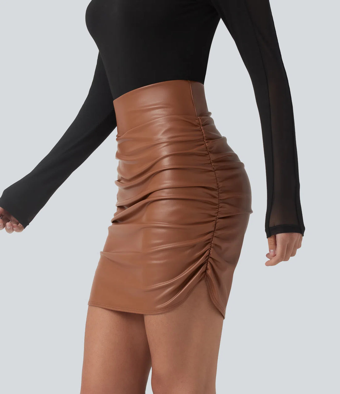 High Waisted Tummy Control Ruched Curved Hem 2-in-1 Fleece