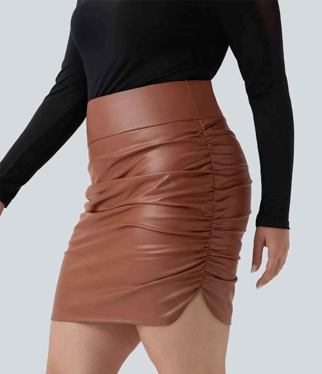 High Waisted Tummy Control Ruched Curved Hem 2-in-1 Fleece
