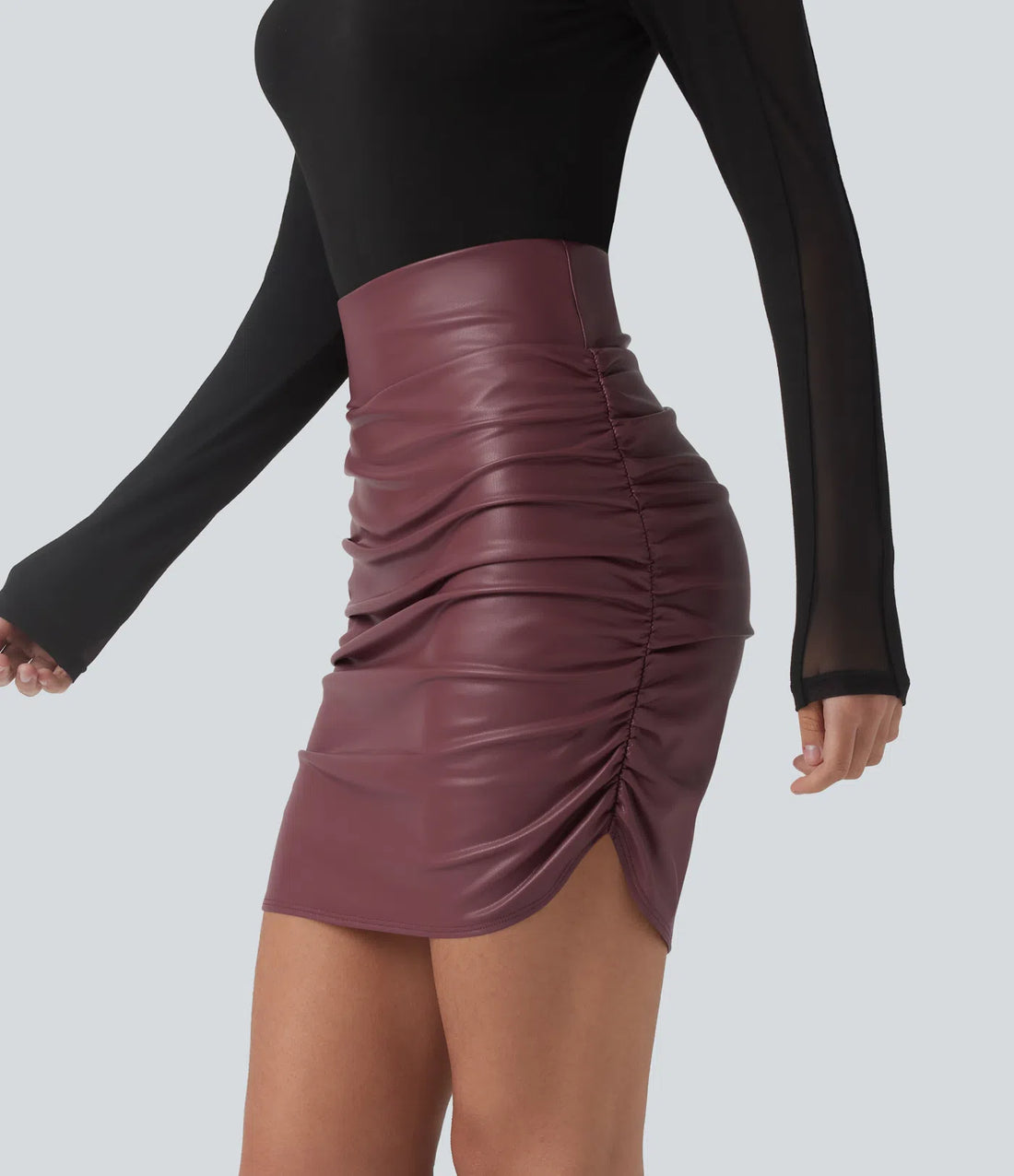 High Waisted Tummy Control Ruched Curved Hem 2-in-1 Fleece