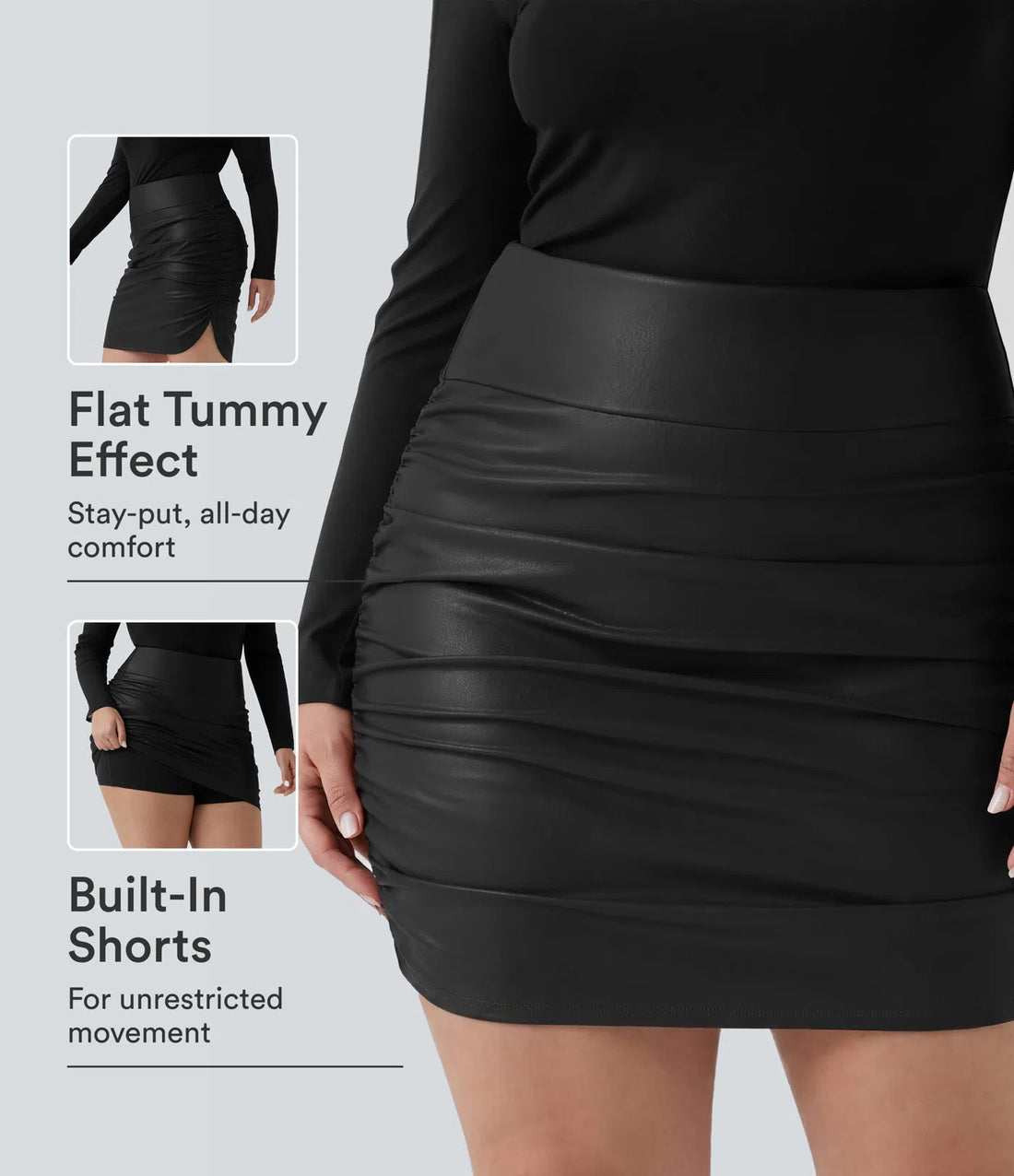 High Waisted Tummy Control Ruched Curved Hem 2-in-1 Fleece