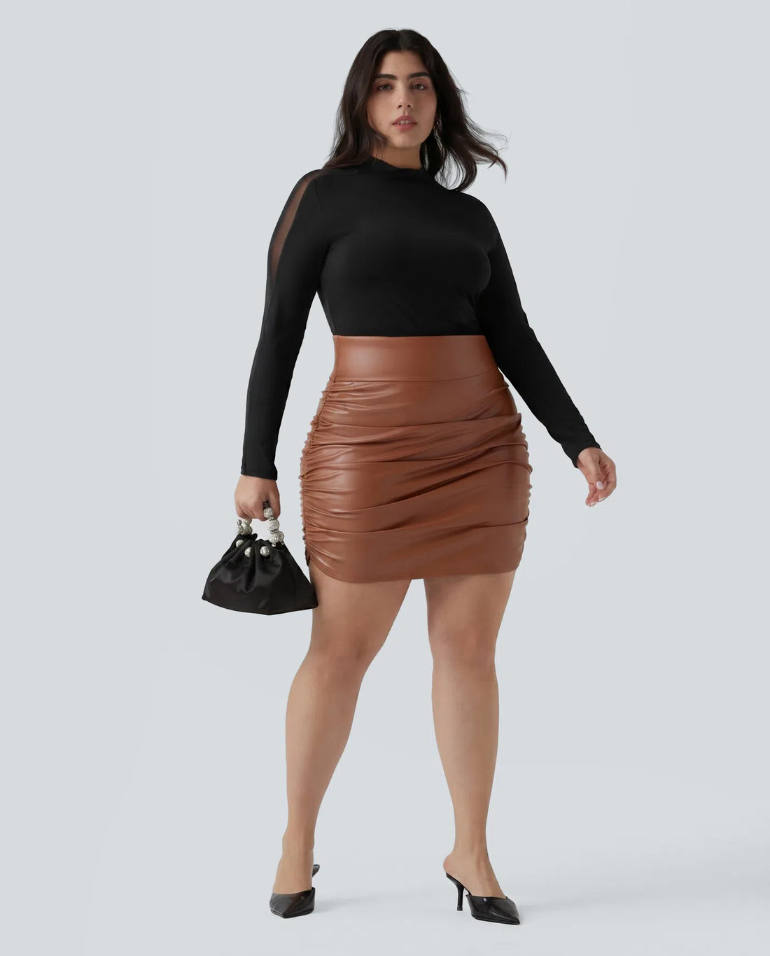 High Waisted Tummy Control Ruched Curved Hem 2-in-1 Fleece