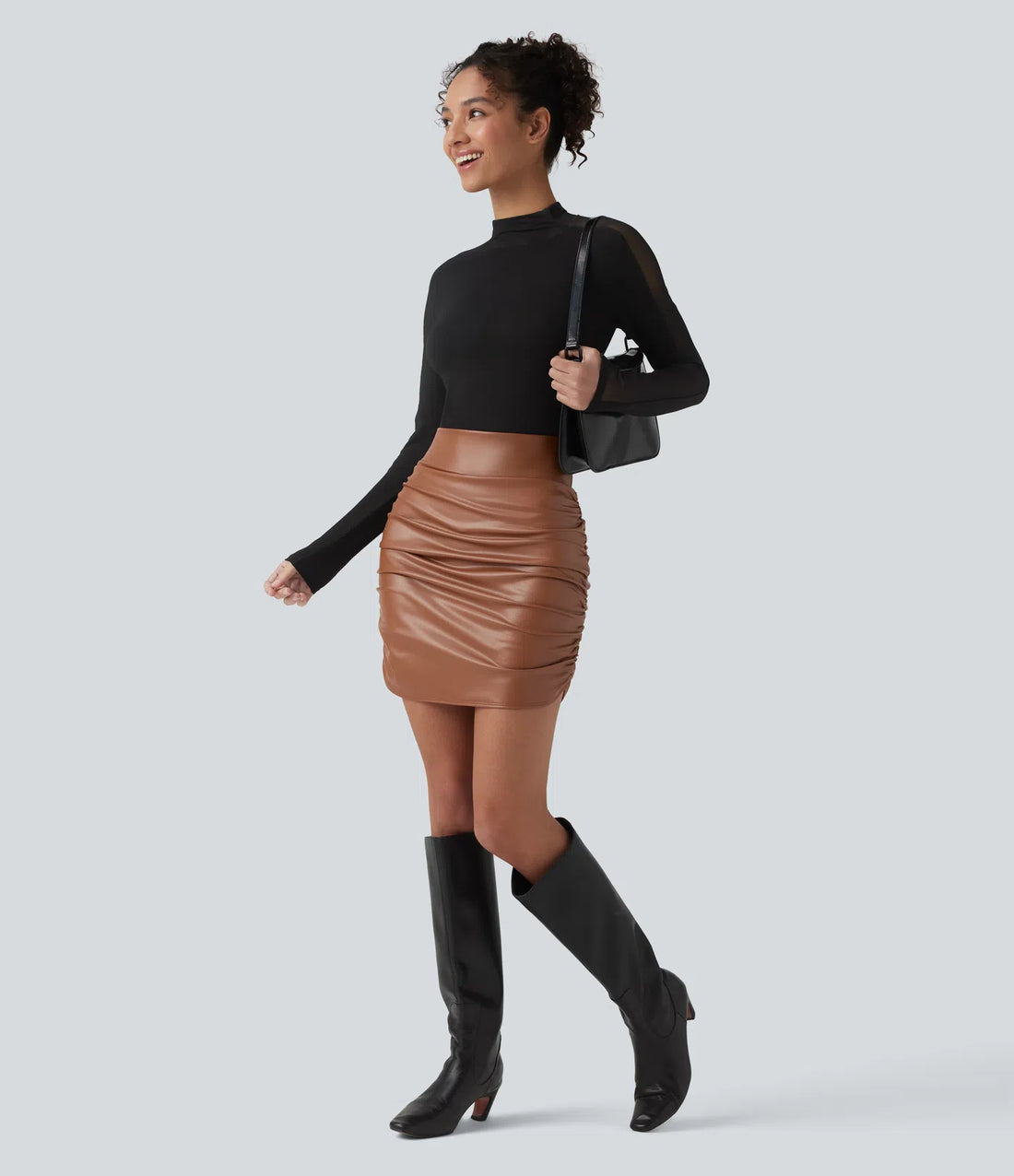 High Waisted Tummy Control Ruched Curved Hem 2-in-1 Fleece