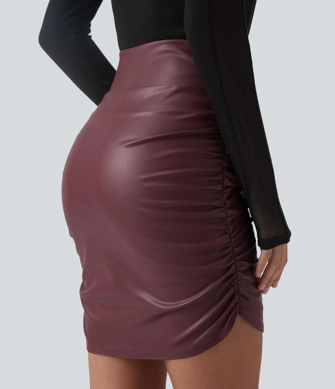 High Waisted Tummy Control Ruched Curved Hem 2-in-1 Fleece