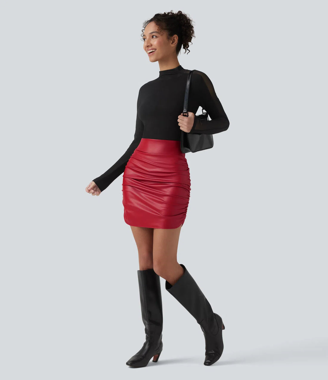 High Waisted Tummy Control Ruched Curved Hem 2-in-1 Fleece